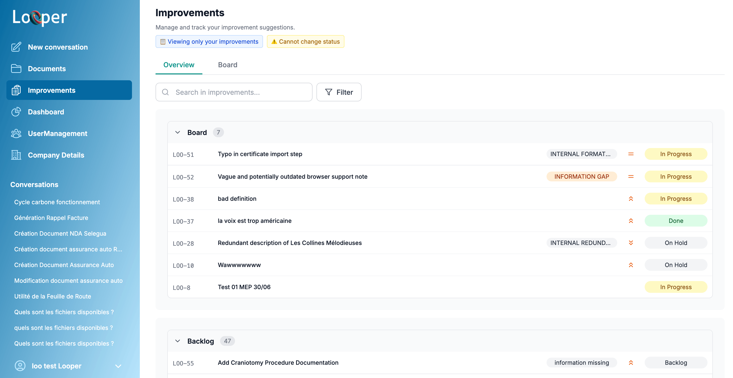 Looper-ai Analysis & Governance platform interface